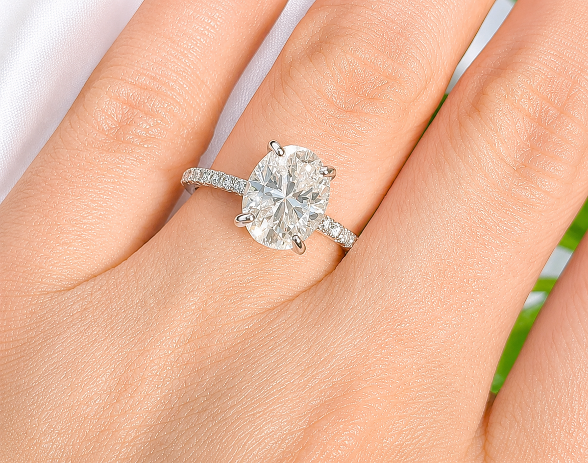 3ct Oval Cut Moissanite Pave Setting Engagement Ring | S925 Silver | VVS1