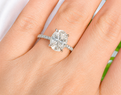 3ct Oval Cut Moissanite Pave Setting Engagement Ring | S925 Silver | VVS1