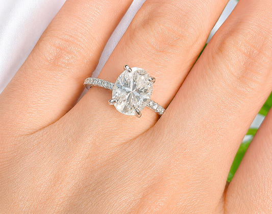 3ct Oval Cut Moissanite Pave Setting Engagement Ring | S925 Silver | VVS1