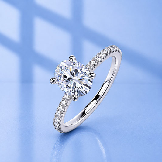 3ct Oval Cut Moissanite Pave Setting Engagement Ring | S925 Silver | VVS1 | Free Engraving & Gift Box
