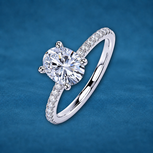 Certified 3ct Oval Cut Moissanite Pave Setting Engagement Ring | S925 Silver | VVS1 | Free Engraving & Gift Box