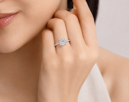 3ct Moissanite Pave Settings Ring | 18K Gold Plated 925 Silver | VVS1 | Certified