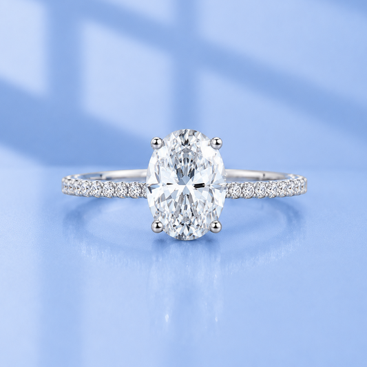3ct Oval Cut Moissanite Pave Setting Engagement Ring | S925 Silver | VVS1