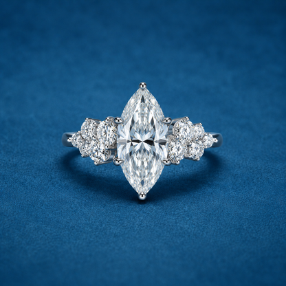 3 Carat Marquise Cut Moissanite Engagement Ring | 18K White Gold Plated Sterling Silver