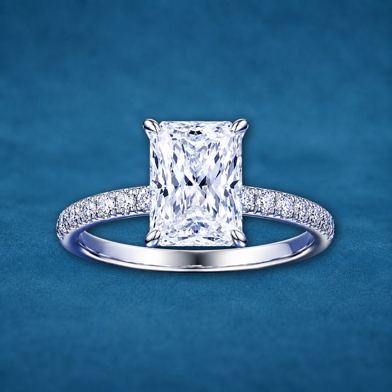 Certified 3ct Radiant Cut Moissanite Ring in French Pave Setting | S925 Silver | VVS1