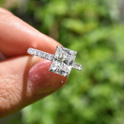 3ct Radiant Cut Moissanite French Pavé Engagement Ring | S925 Silver | D Color VVS1