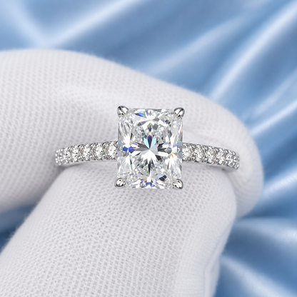 3ct Radiant Cut Moissanite French Pavé Engagement Ring | S925 Silver | D Color VVS1