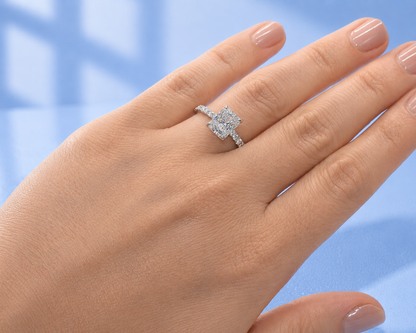 3ct Radiant Cut Moissanite French Pavé Engagement Ring | S925 Silver | D Color VVS1