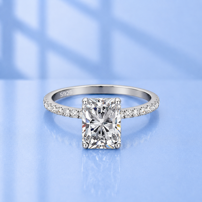 3ct Radiant Cut Moissanite French Pavé Engagement Ring | S925 Silver | D Color VVS1