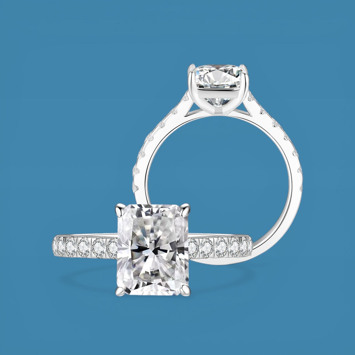 3 Carat Radiant Cut Moissanite Halo Ring in S925 Sterling Silver – D Color VVS Clarity