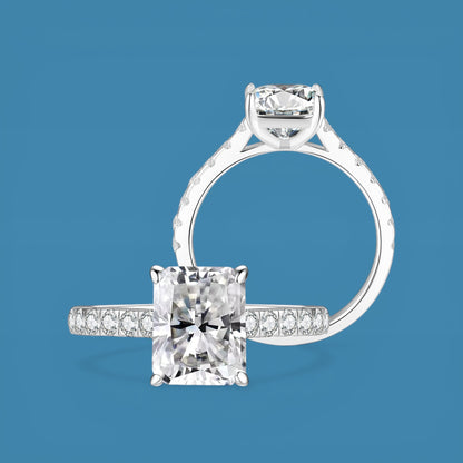 3 Carat Radiant Cut Moissanite Halo Ring in S925 Sterling Silver – D Color VVS Clarity