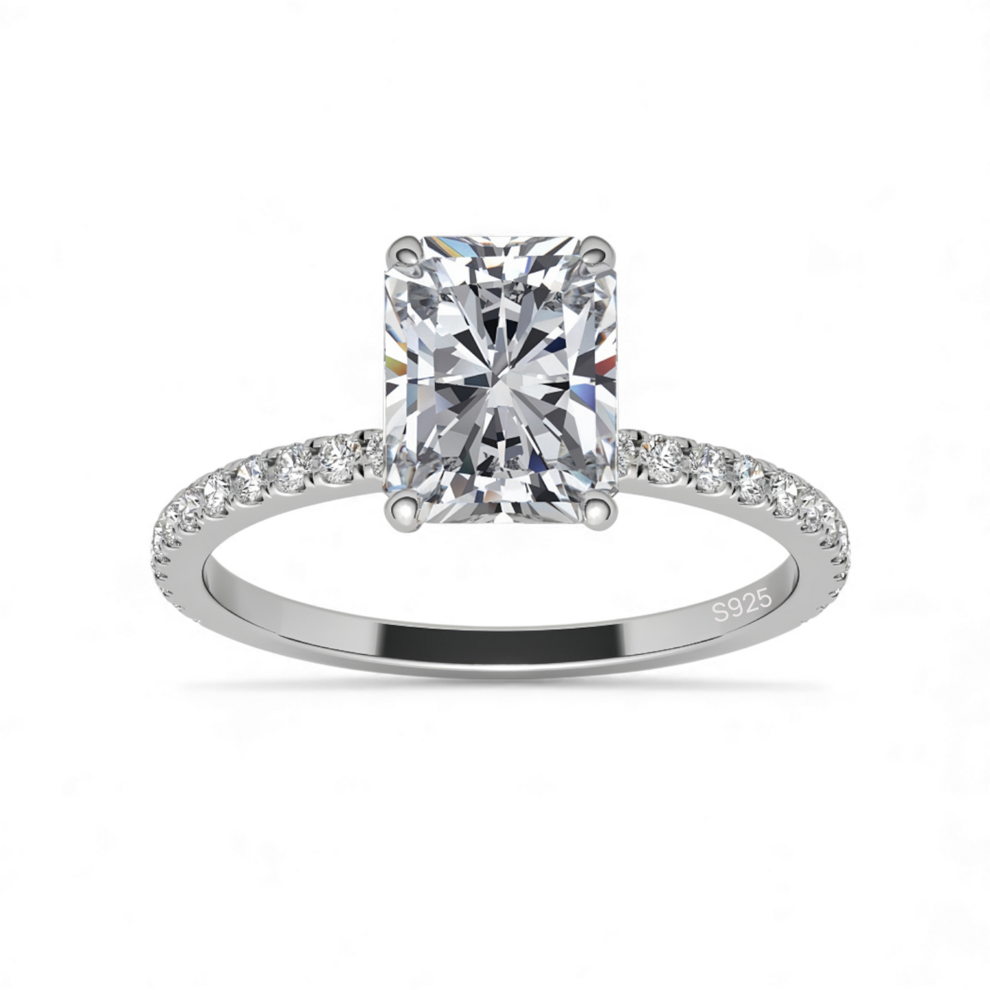 3 Carat Radiant Cut Moissanite Halo Ring in S925 Sterling Silver – D Color VVS Clarity