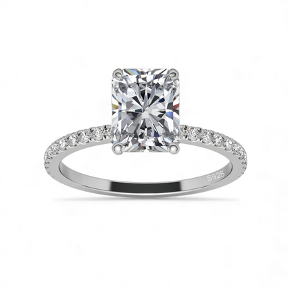 3 Carat Radiant Cut Moissanite Halo Ring in S925 Sterling Silver – D Color VVS Clarity