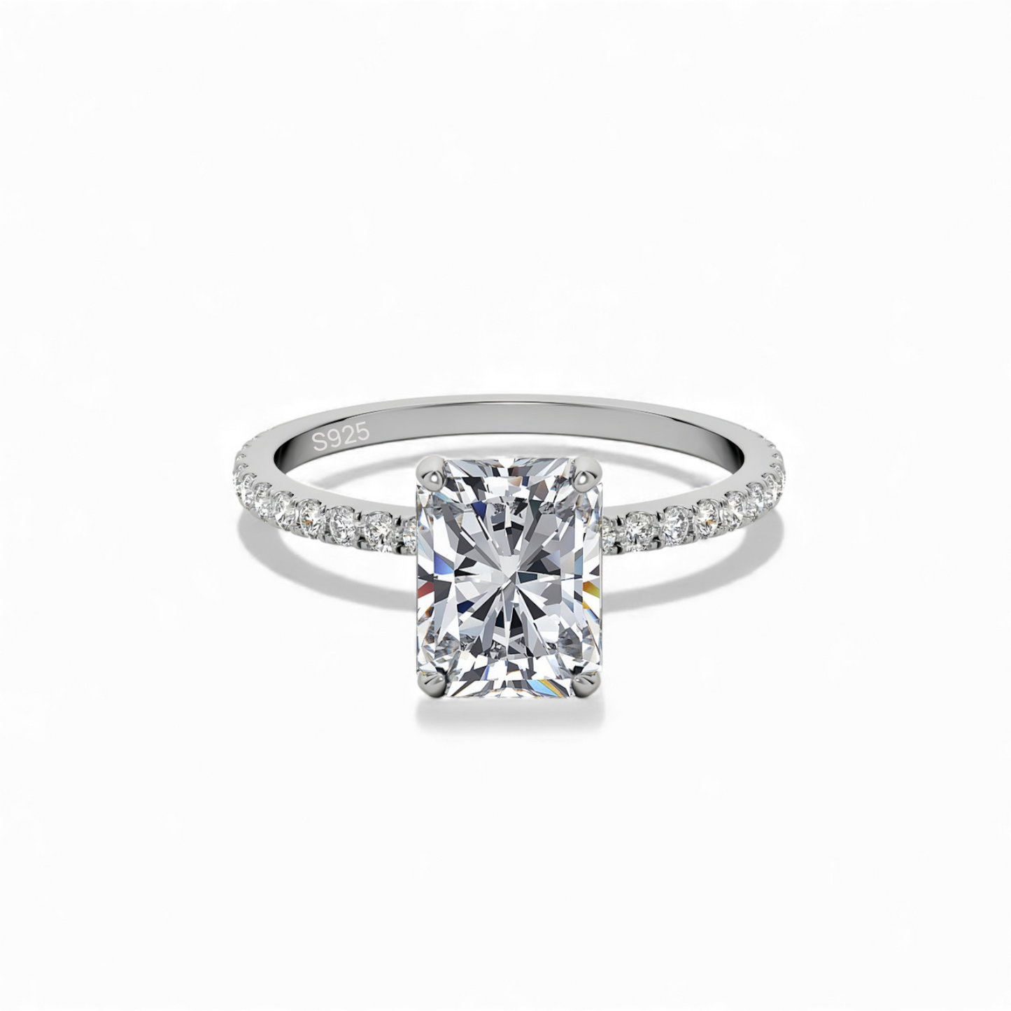 3 Carat Radiant Cut Moissanite Halo Ring in S925 Sterling Silver – D Color VVS Clarity