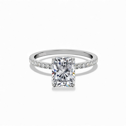 3 Carat Radiant Cut Moissanite Halo Ring in S925 Sterling Silver – D Color VVS Clarity
