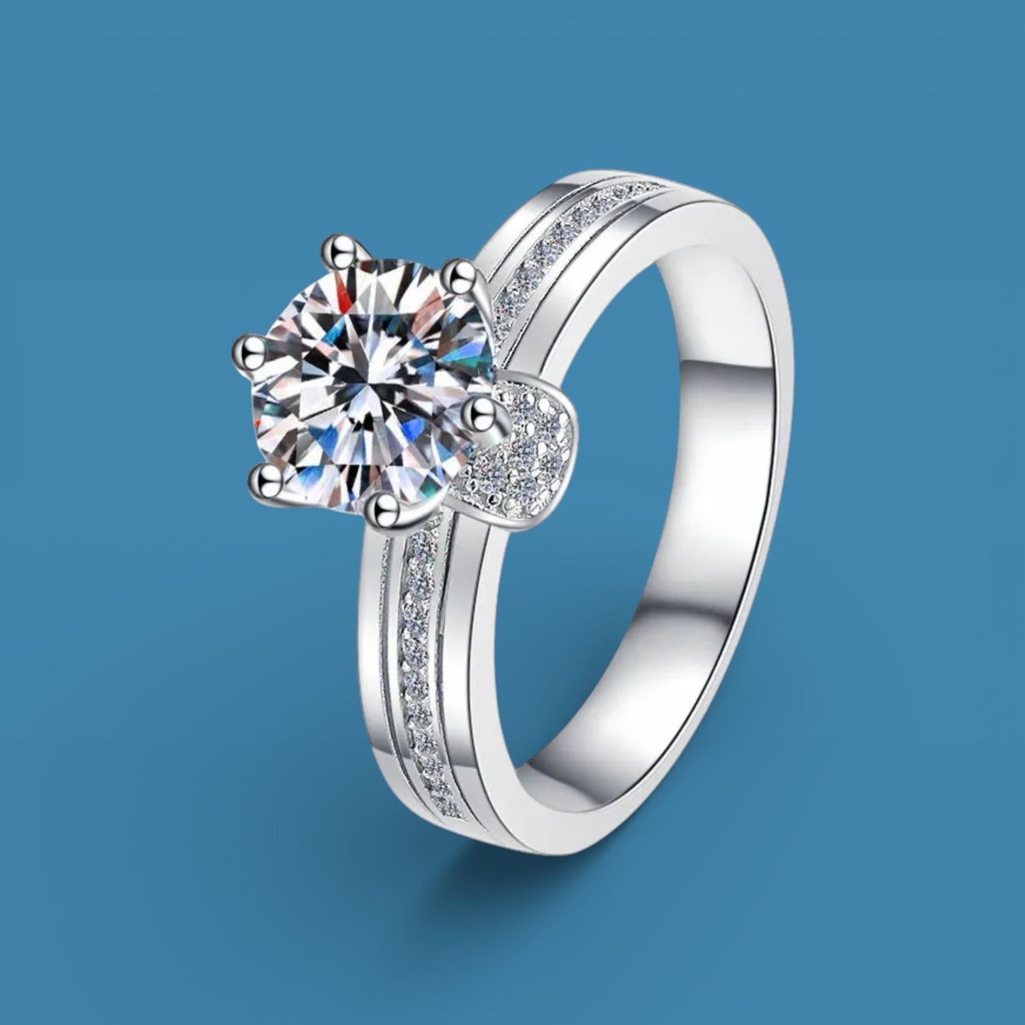 Certified 3Ct Wide Band Moissanite Diamond Platinum Plated 925 Silver Proposal Ring