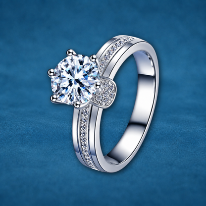 Certified 3ct Moissanite Wide Band Hidden Halo Pave Ring | Platinum Plated 925 Silver | VVS1