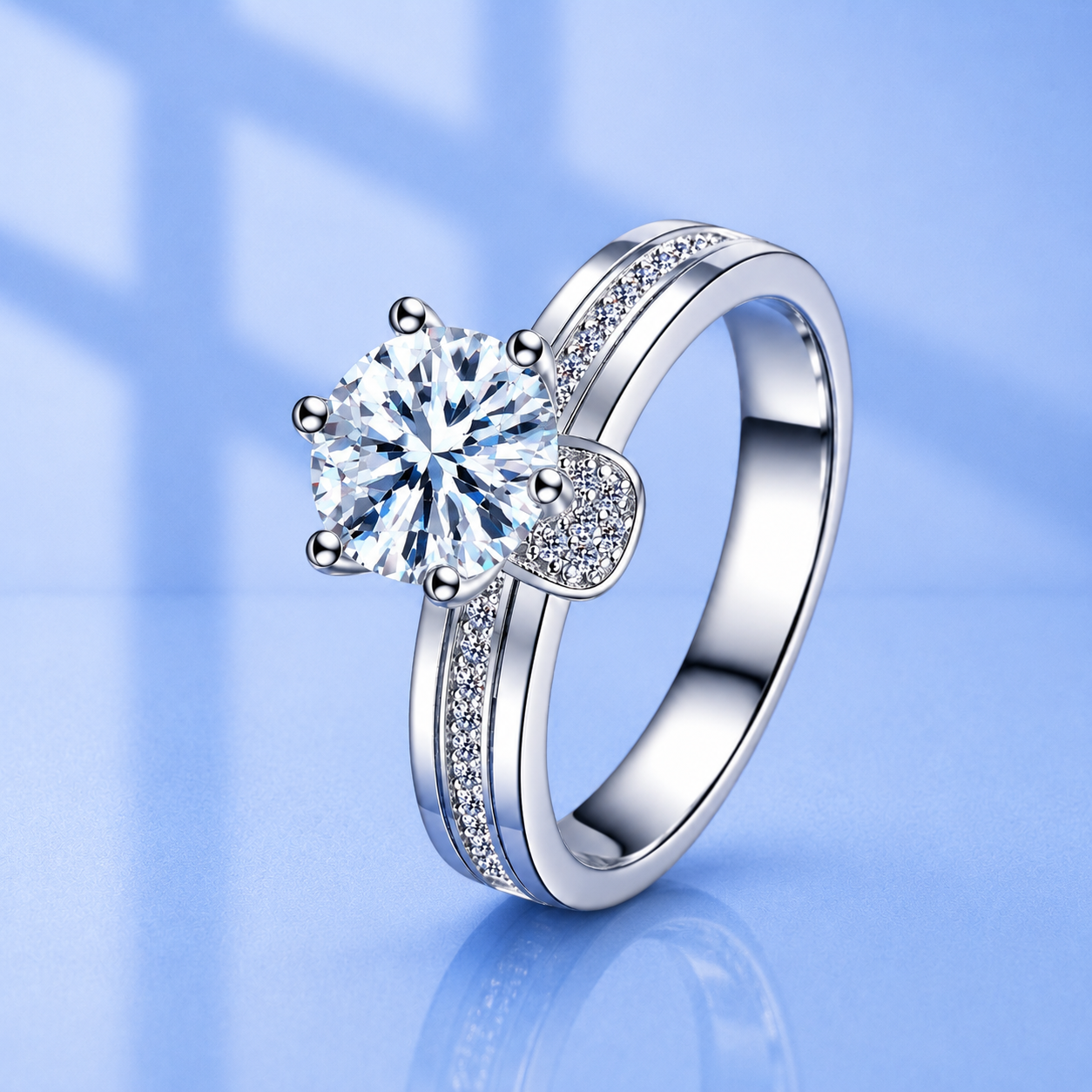 3ct Moissanite Wide Band Hidden Halo Pave Ring | Platinum Plated 925 Silver | VVS1