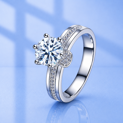 3ct Moissanite Wide Band Hidden Halo Pave Ring | Platinum Plated 925 Silver | VVS1