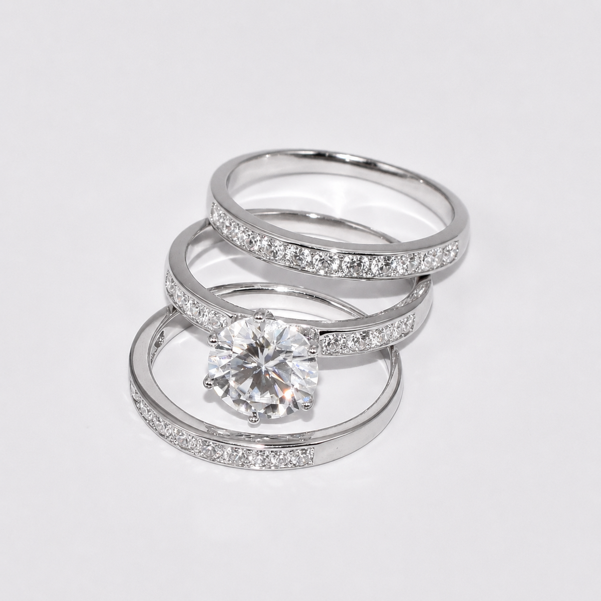 2ct Moissanite Round Cut Wedding Band Set | S925 Silver | VVS1 | 3 Rings Set