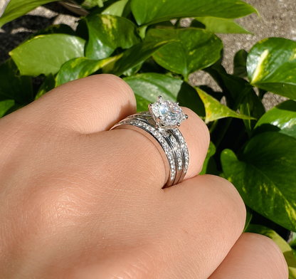 2ct Moissanite Round Cut Wedding Band Set | S925 Silver | VVS1 | 3 Rings Set