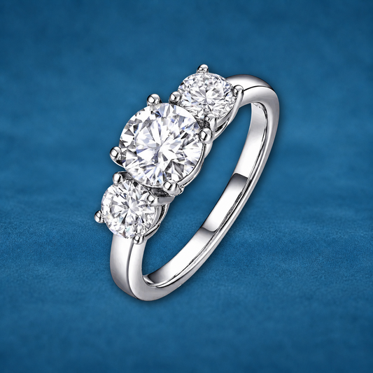 Certified 2ct Moissanite Three-Stone Ring | S925 Silver | VVS1 D Color