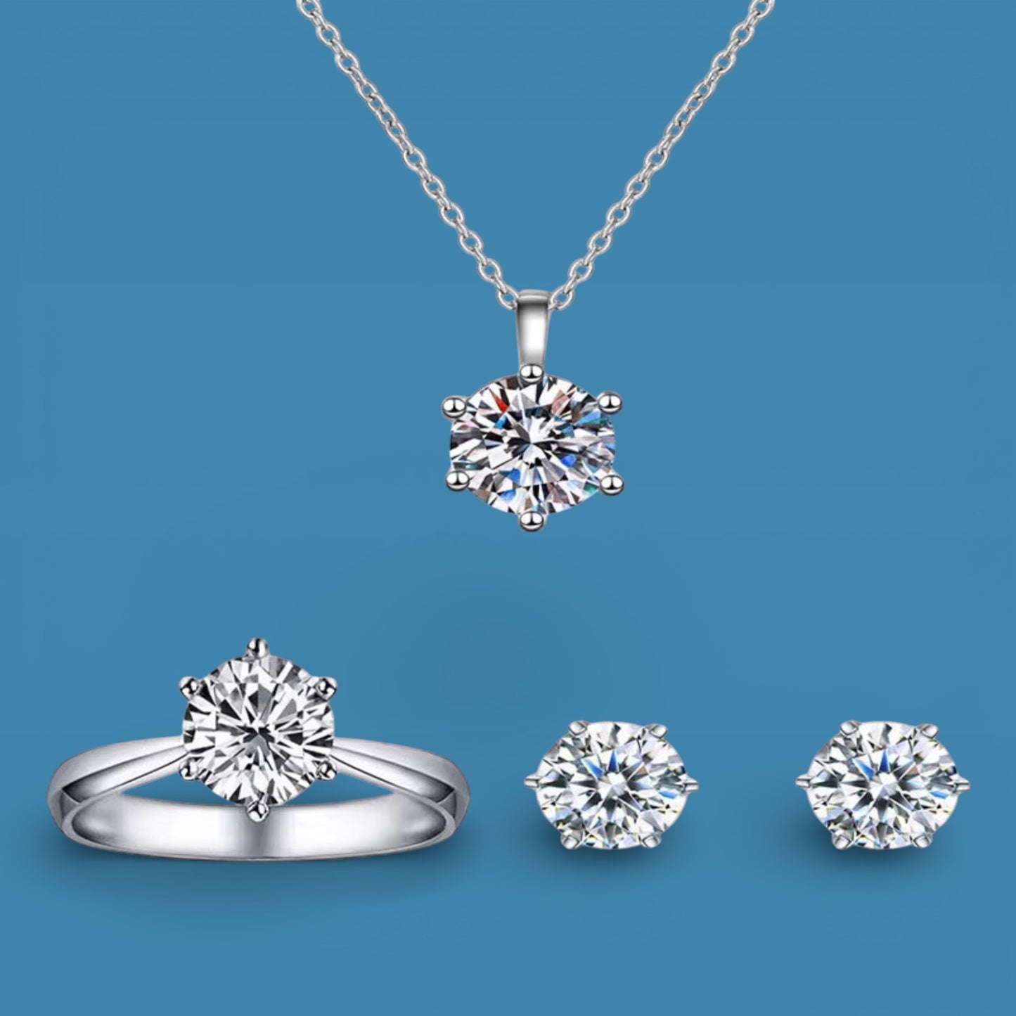Certified 4Ct Moissanite Jewelry Set – Ring, Earrings, Necklace