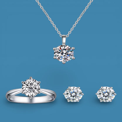 Certified 4Ct Moissanite Jewelry Set – Ring, Earrings, Necklace