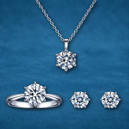 Certified 4ct Moissanite Jewelry Set | Ring, Earrings & Necklace | S925 Silver | VVS1 | LED Box