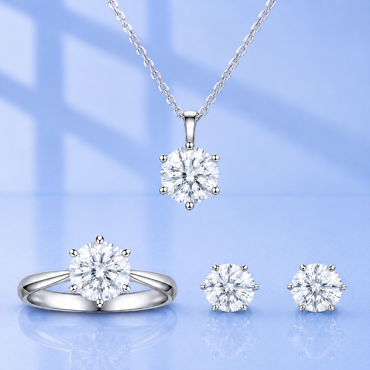 4ct Moissanite Jewelry Set | Ring, Earrings & Necklace | S925 Silver | VVS1 | LED Box