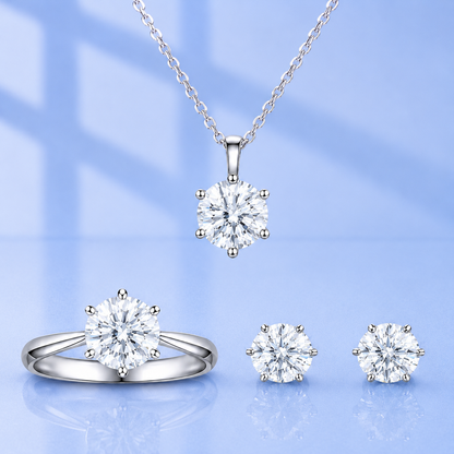 4ct Moissanite Jewelry Set | Ring, Earrings & Necklace | S925 Silver | VVS1 | LED Box