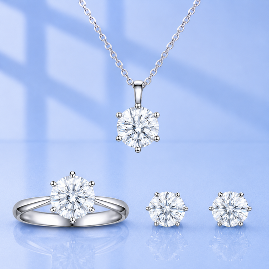 4ct Moissanite Jewelry Set | Ring, Earrings & Necklace | S925 Silver | VVS1 | LED Box