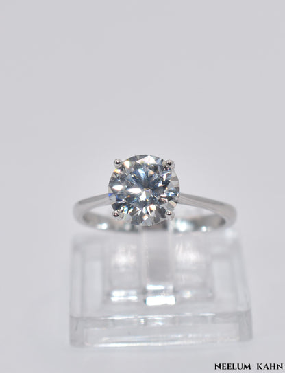 2Ct Round Cut Moissanite Ring, 925 Sterling Silver, D Color VVS1, with LED Box and Certificate