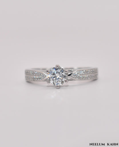 0.5Ct Moissanite Ring, 925 Sterling Silver, Round Cut, D Color VVS1, with LED Gift Box