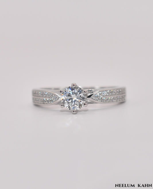 0.5Ct Moissanite Ring, 925 Sterling Silver, Round Cut, D Color VVS1, with LED Gift Box