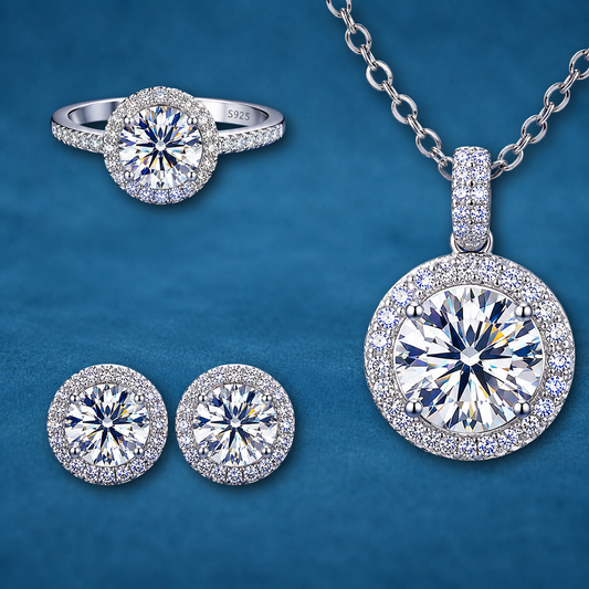 Certified 4ct Moissanite Necklace, Ring & Earrings Set | 18K Gold Plated S925 | VVS1