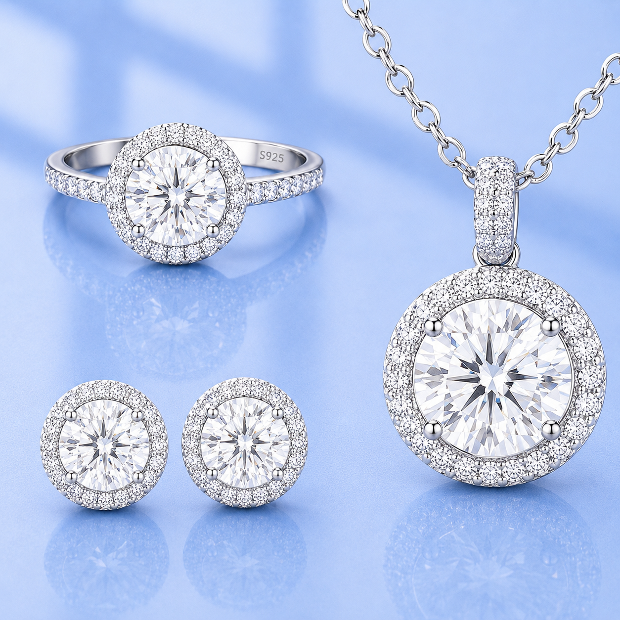 4ct Moissanite Necklace, Ring & Earrings Set | 18K Gold Plated S925 | VVS1