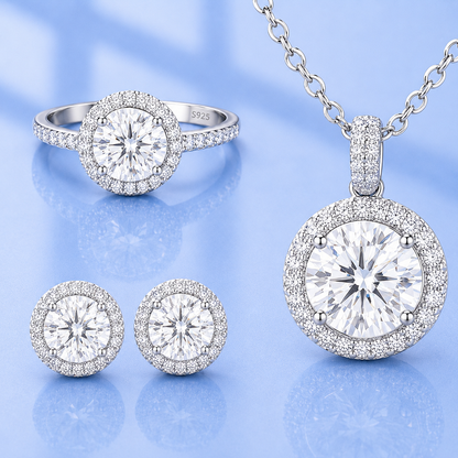 4ct Moissanite Necklace, Ring & Earrings Set | 18K Gold Plated S925 | VVS1
