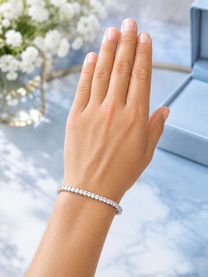 4mm Moissanite Tennis Bracelet | 925 Sterling Silver | 14CT 8" Snap Lock or 12.5CT 7" Push Button Box Clasp