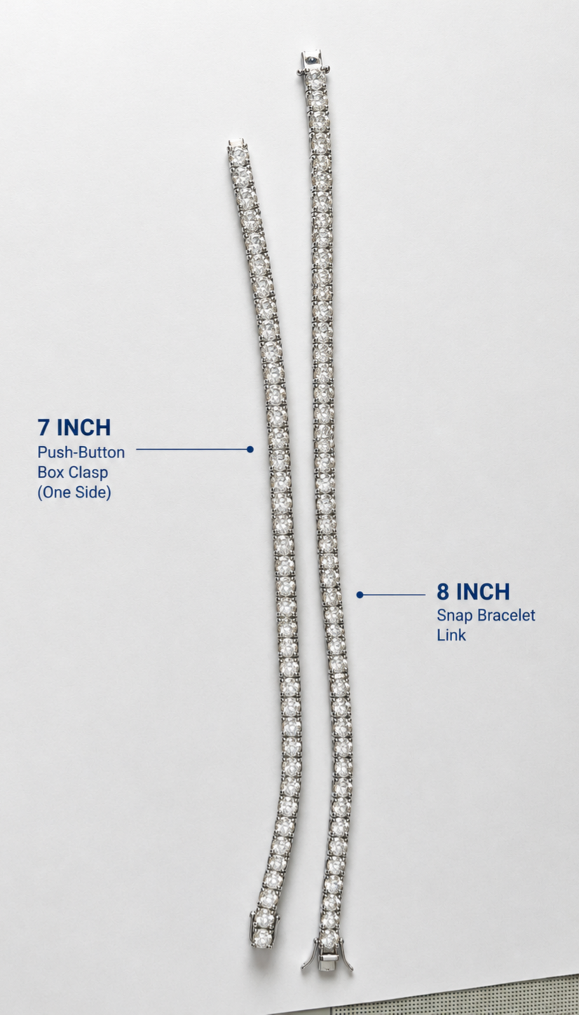 4mm Moissanite Tennis Bracelet | 925 Sterling Silver | 14CT 8" Snap Lock or 12.5CT 7" Push Button Box Clasp