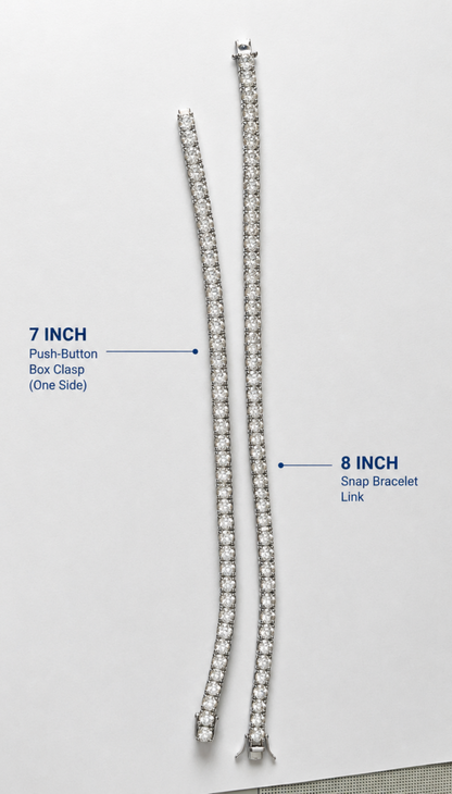 4mm Moissanite Tennis Bracelet | 925 Sterling Silver | 14CT 8" Snap Lock or 12.5CT 7" Push Button Box Clasp