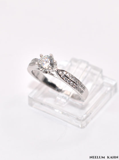0.5Ct Moissanite Ring, 925 Sterling Silver, Round Cut, D Color VVS1, with LED Gift Box