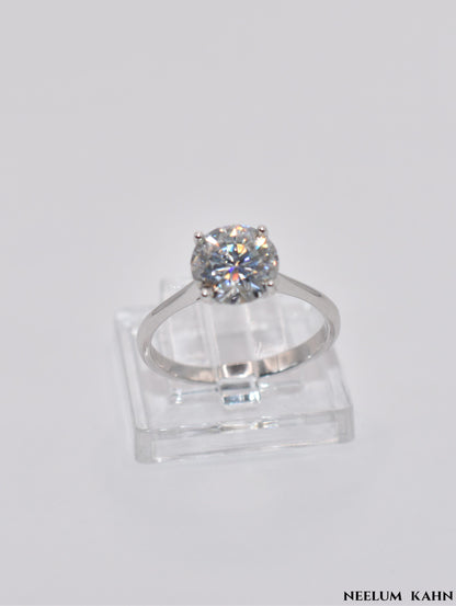 2Ct Round Cut Moissanite Ring, 925 Sterling Silver, D Color VVS1, with LED Box and Certificate