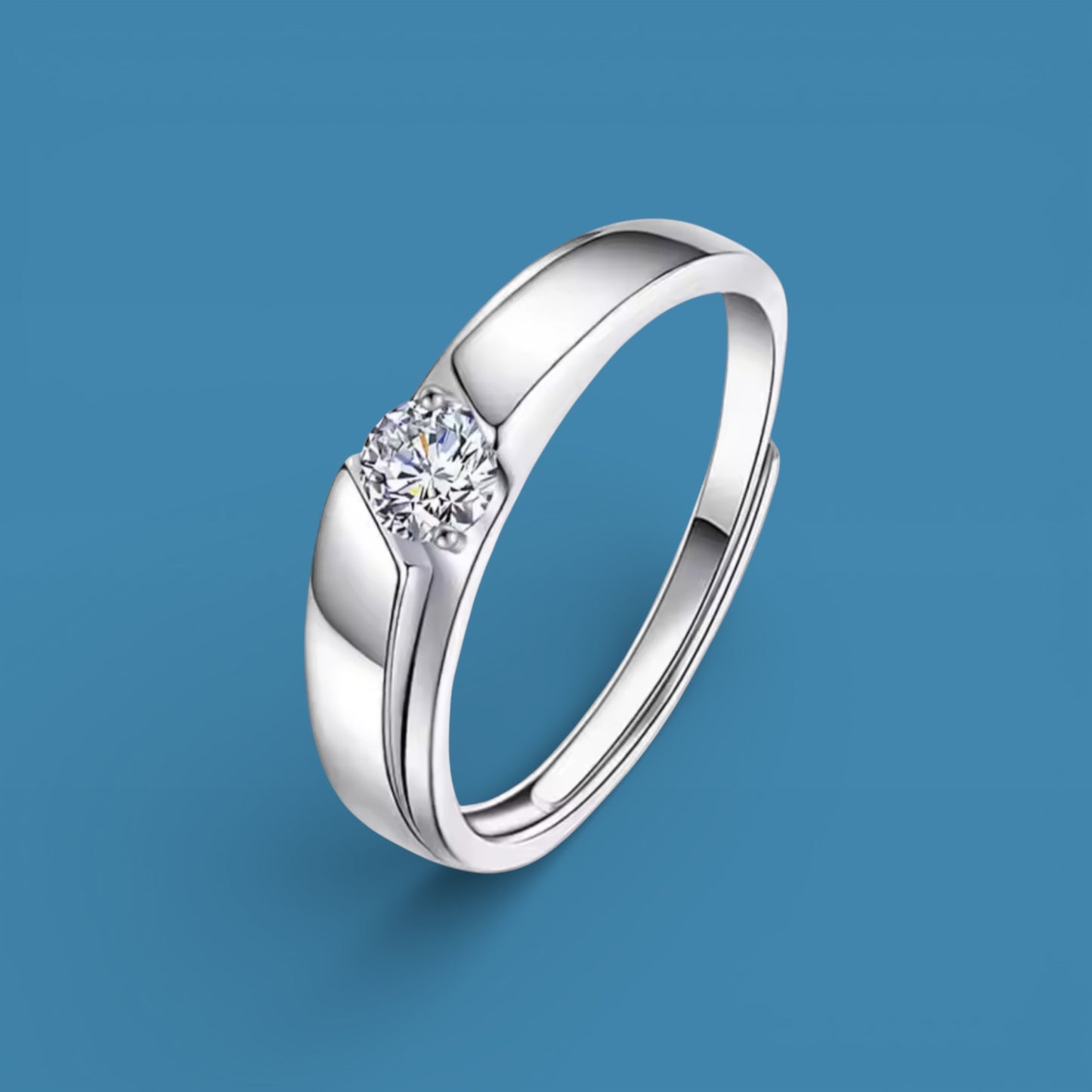 S925 Sterling Silver Moissanite Ring, 0.5Ct Diamond Equivalent, Adjustable Men's Band | LED Ring Box Included