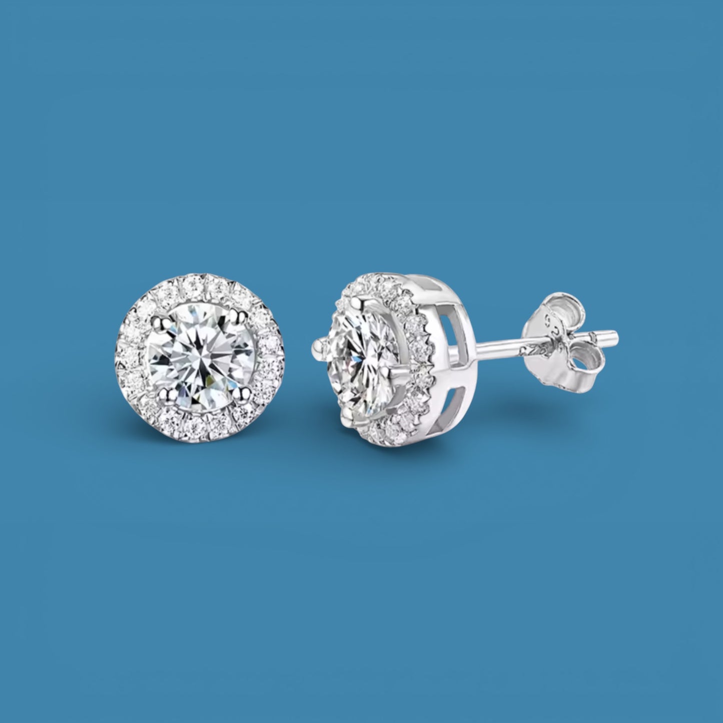 1Ct Moissanite Diamond Halo Stud Earrings for Men & Women (0.5Ct Each) | LED Ring Box Included