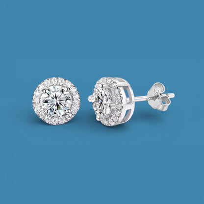 1Ct Moissanite Diamond Halo Stud Earrings for Men & Women (0.5Ct Each) | LED Ring Box Included