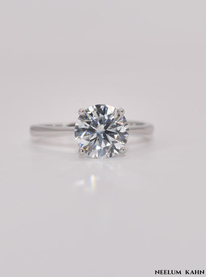 2Ct Round Cut Moissanite Ring, 925 Sterling Silver, D Color VVS1, with LED Box and Certificate