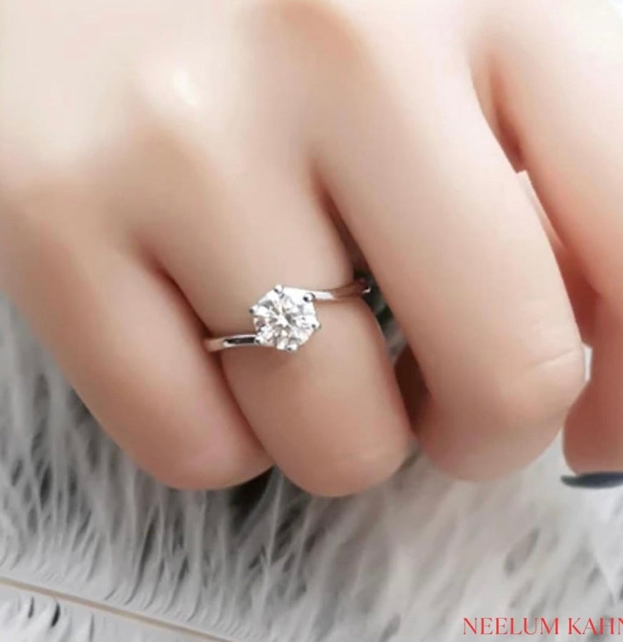 Certified 1Ct Moissanite Diamond Ring D/VVS1 Round Cut – 925 Sterling Silver with LED Ring Box