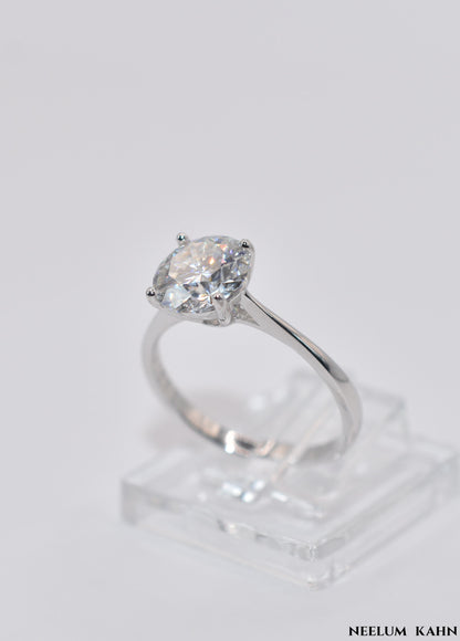 2Ct Round Cut Moissanite Ring, 925 Sterling Silver, D Color VVS1, with LED Box and Certificate