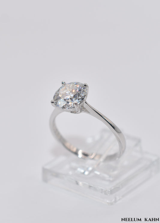2Ct Round Cut Moissanite Ring, 925 Sterling Silver, D Color VVS1, with LED Box and Certificate